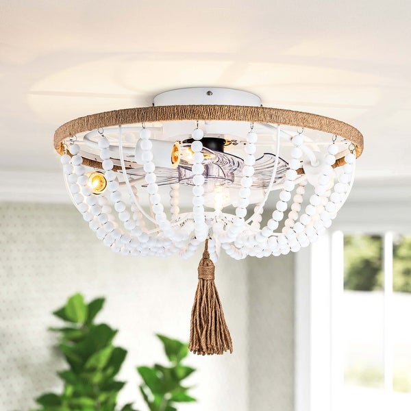 21-inch Bohemian Wooden Beaded Farmhouse Ceiling Fan with Lights Remote Control - 21.6