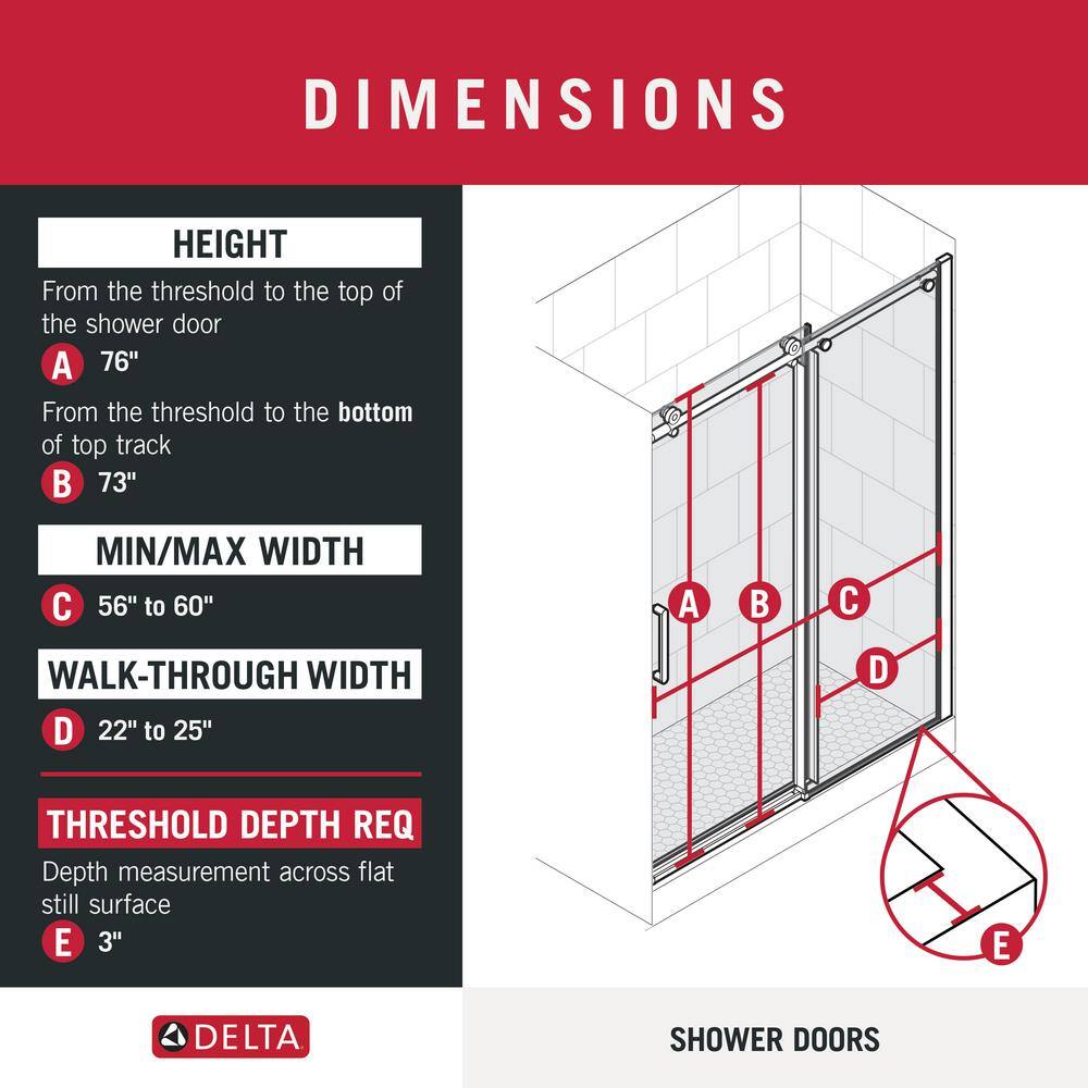 Delta Exuma 60 in. W x 76 in. H Sliding Frameless Shower Door in Matte Black with 38 in. (10 mm) Clear Glass SDIS160-MB-R