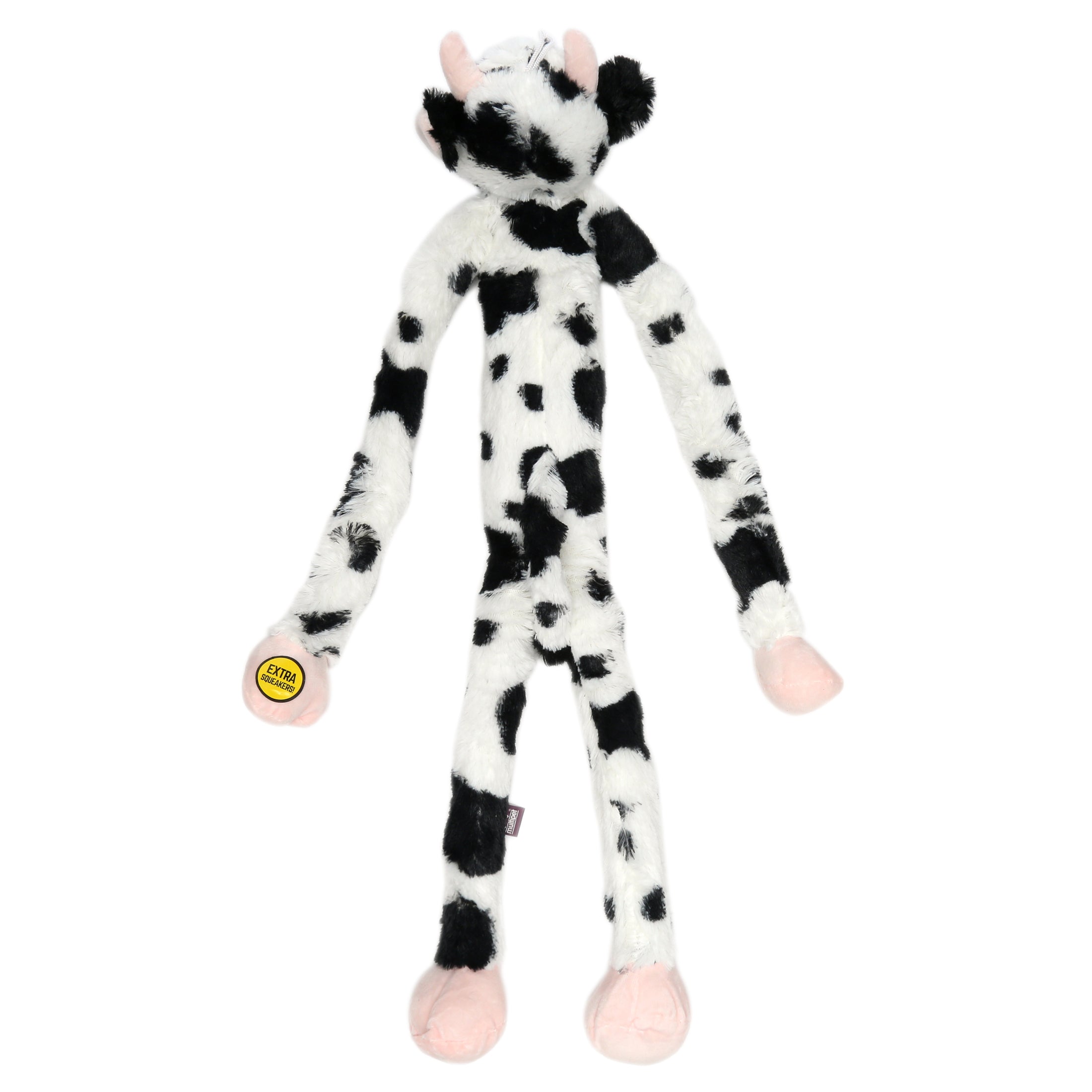 Multipet Swingin' Slevins Cow Plush Dog Toy， Extra Long， Extra Squeakers