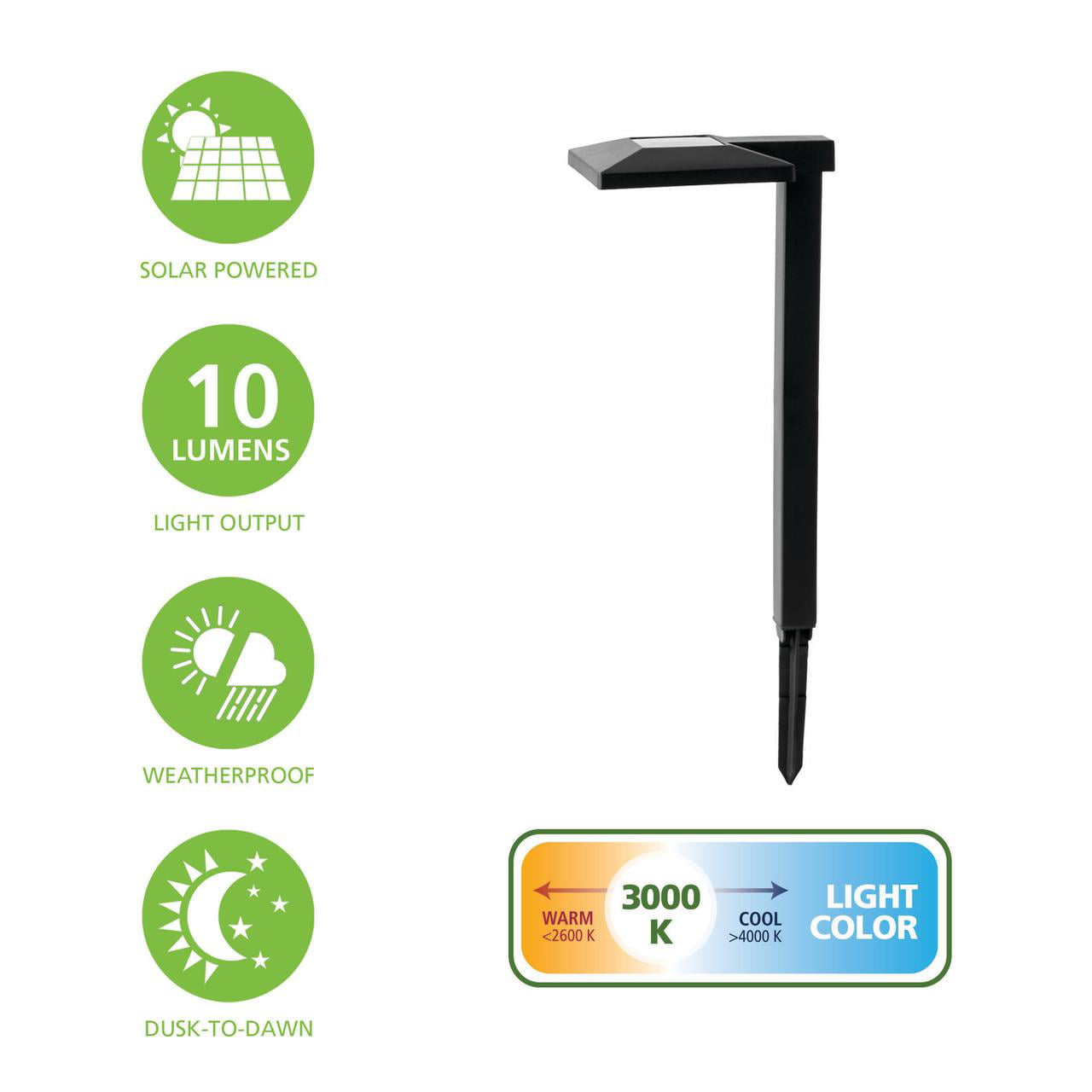 Mainstays Solar Powered Square Black Plastic LED Landscape Down Path Light， 10 Lumens