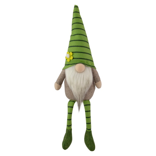 Green Striped Springtime Gnome With Crossed Legs