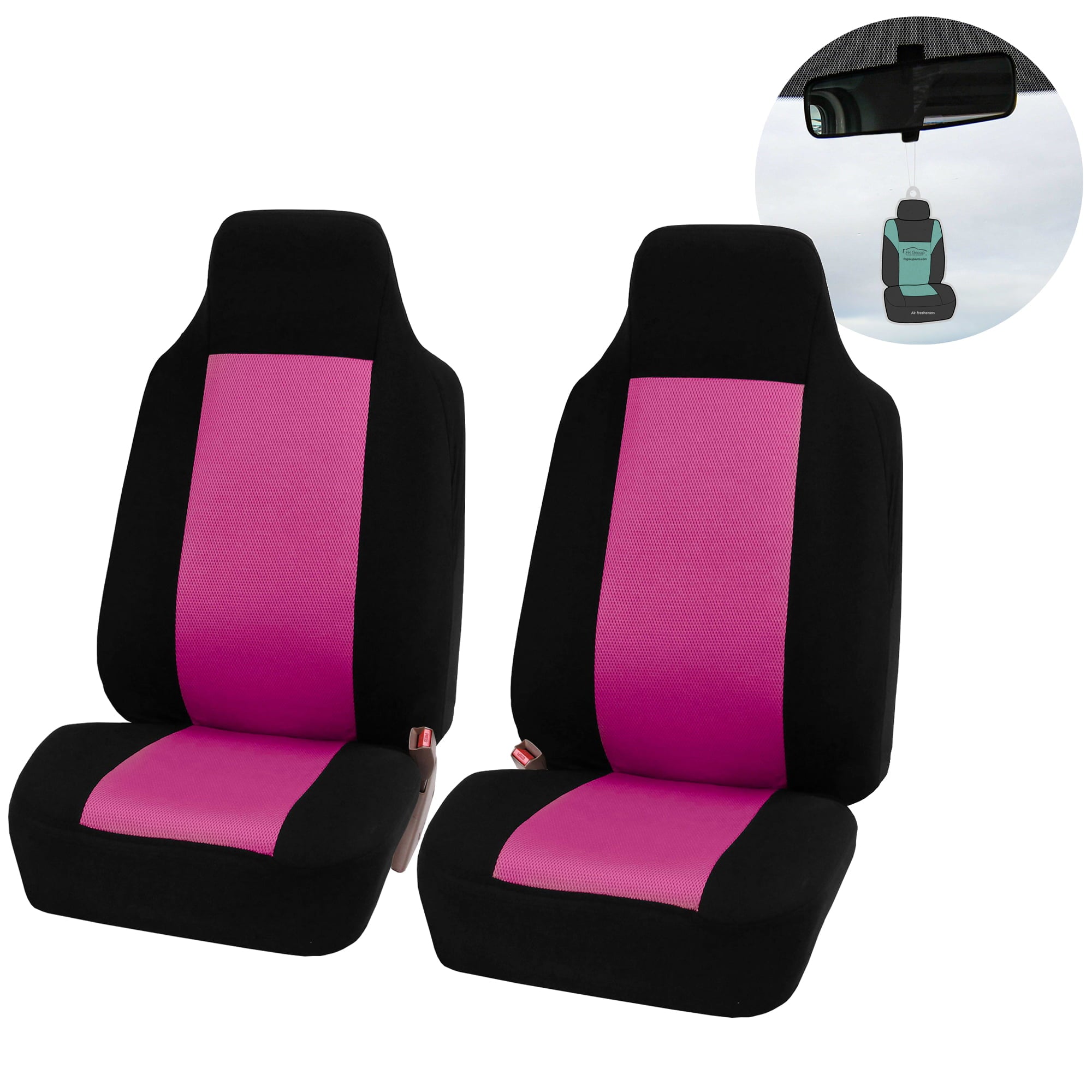 FH Group Classic Cloth AFFB102PINK102 Pink Front Set Car Seat Cover with Air Freshener