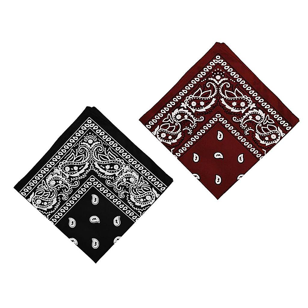 2x Unisex Paisley Bandana Head Wrap Hair Band Wristband Black and Wine Red