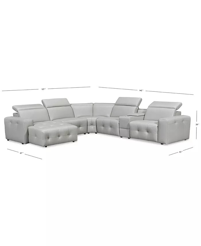 Furniture CLOSEOUT! Haigan 6-Pc. Leather Chaise Sectional Sofa with 2 Power Recliners