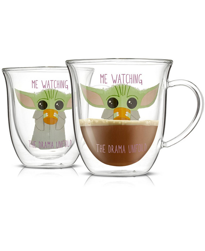 JoyJolt Mandalorian Watching The Drama Double Wall Coffee Mugs 2 Piece