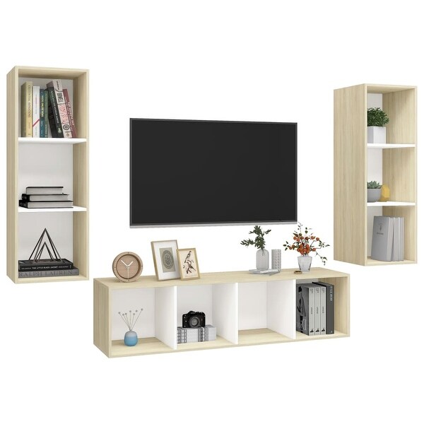 3 Piece TV Cabinet Set White and Sonoma Oak Engineered Wood