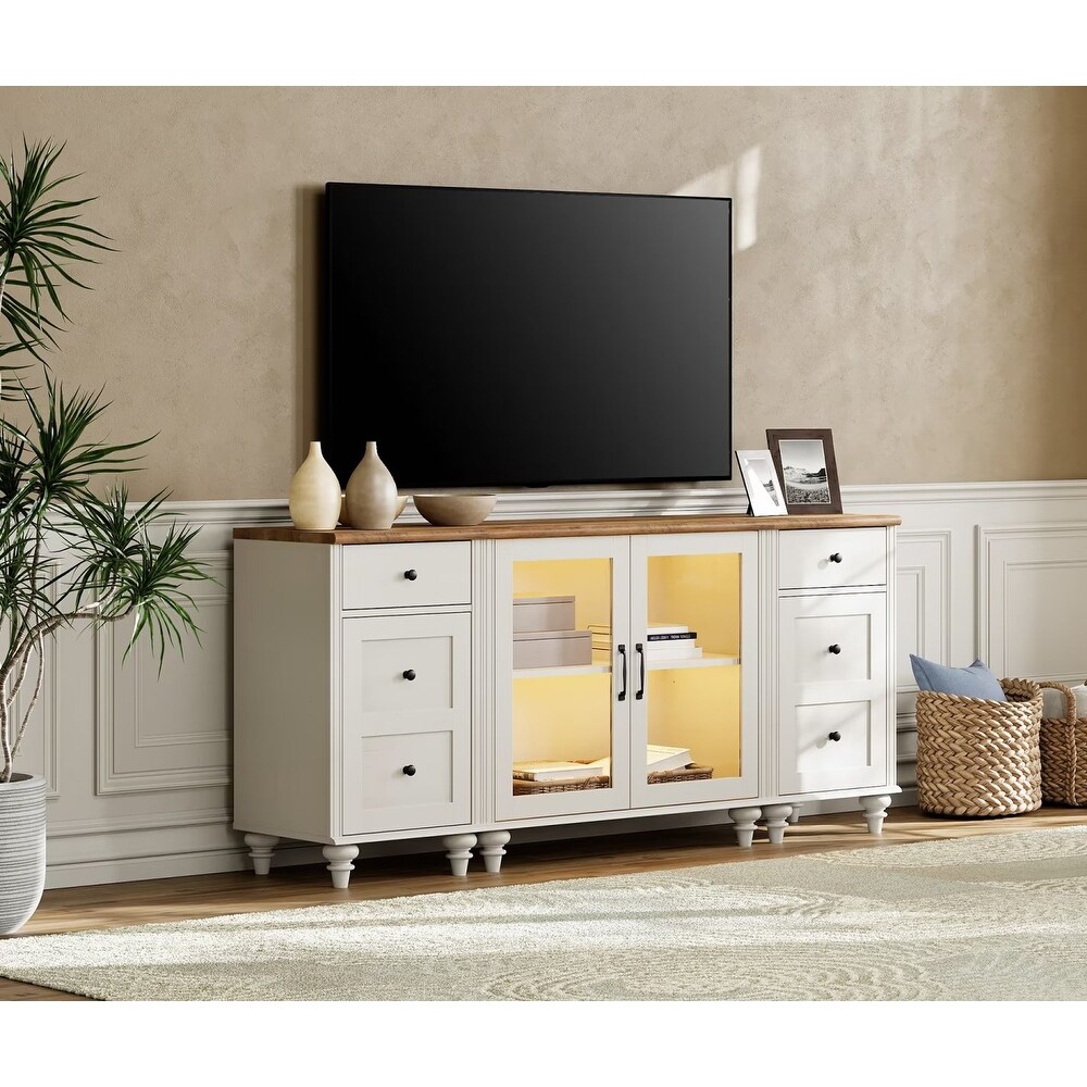 LED TV Stand for 75 Inch TV  3 in 1 TV Cabinet   Side Table Set  White   67 Inch