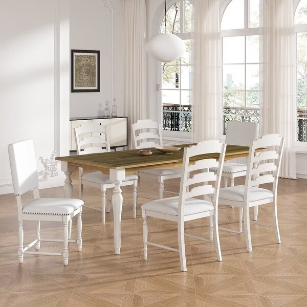 Extendable Dining Table Set W/ Removable Leaf And 6 Dining Chairs