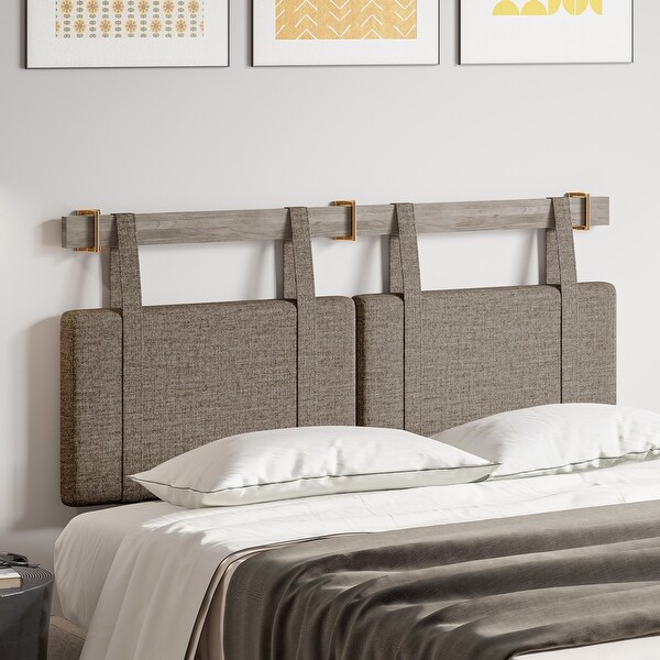 BELLEZE Wall Mounted Linen Headboard for Queen Size Bed w/ Hooks - - 37824580