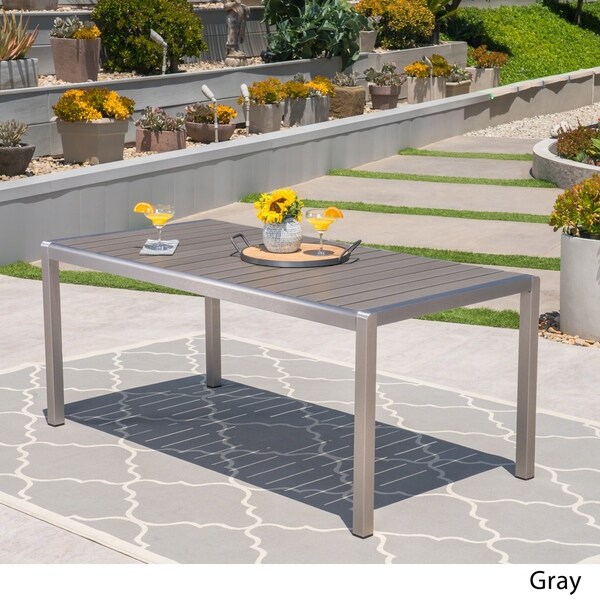 Cape Coral Aluminum Faux Wood Dining Table by Christopher Knight Home