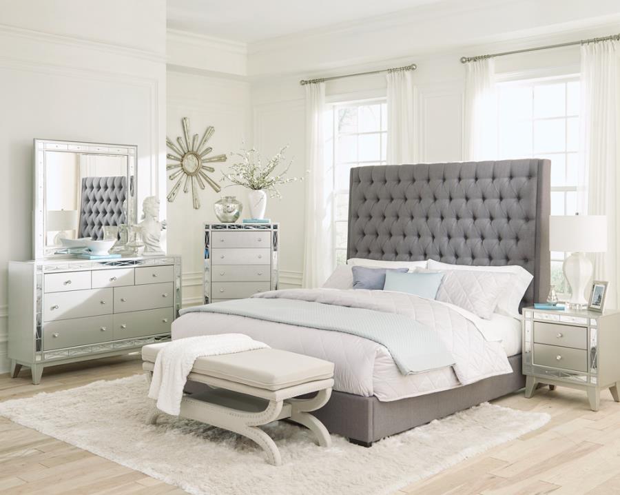 Camille Eastern King Button Tufted Bed Grey