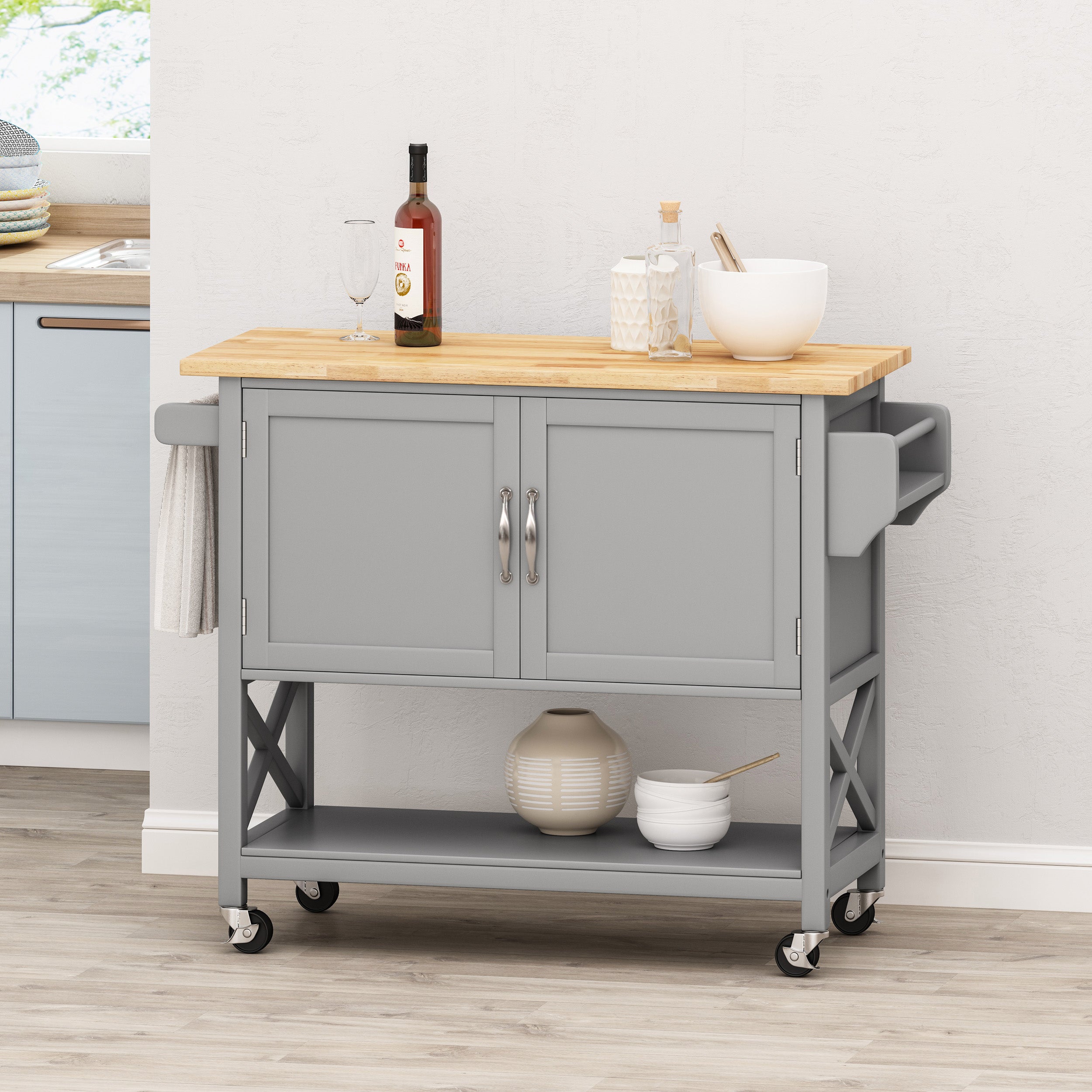 Jalaiyah Farmhouse Kitchen Cart with Wheels