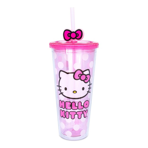 Silver Buffalo Sanrio Hello Kitty Face Carnival Cup With Lid And Topper Straw Holds 24 Ounces