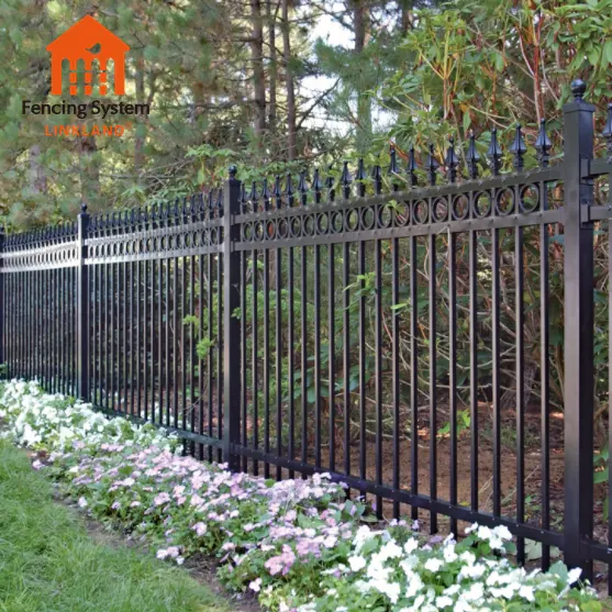 Decorative Black Powder Coated Wrought Iron Garden Garrison Fence Steel Pale Picket Fence