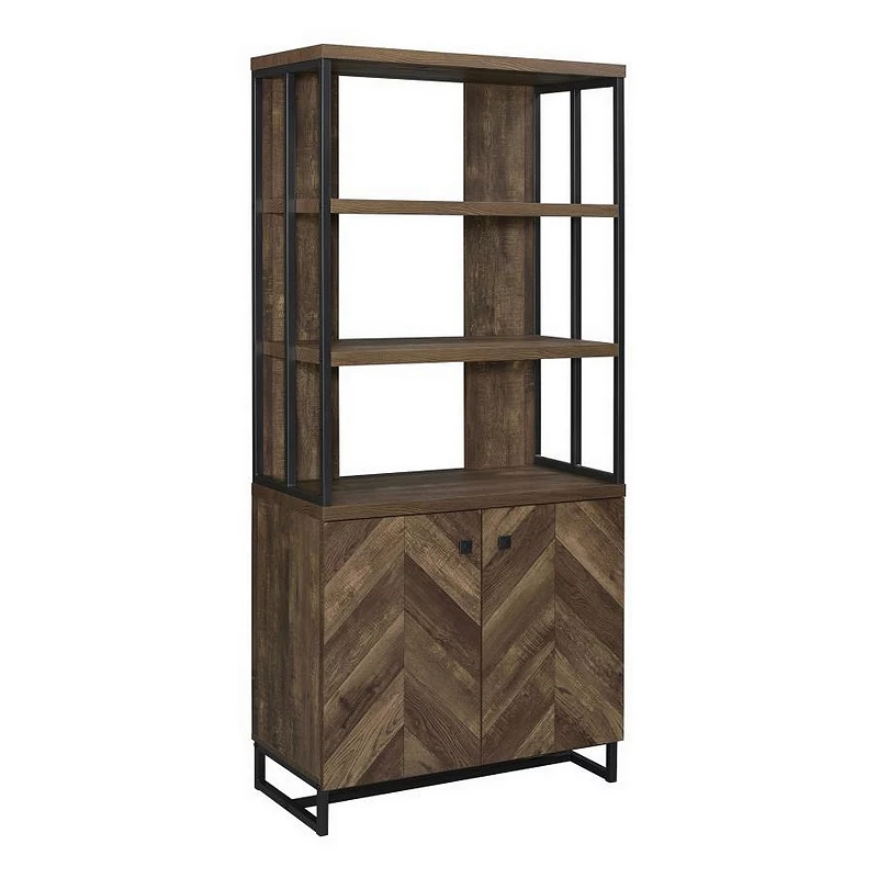 Wooden Bookcase with 3 Tier Shelves and 2 Doors， Brown