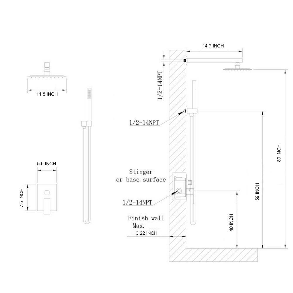 GIVING TREE 2-Spray Square 12 in. Rain Shower Head with Single-Handle Hand Shower Faucet in Brushed Nickel HDYN-MM0004