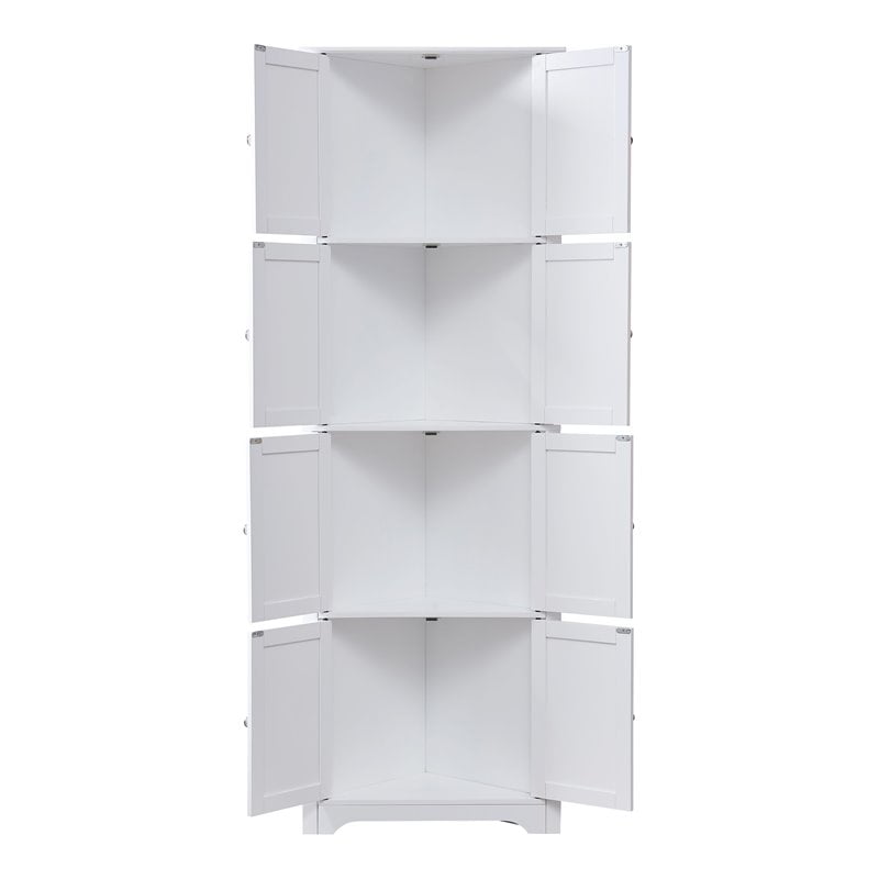 Pilaster Designs Burnham 4-tier Wood Corner Kitchen Pantry Cabinet in White