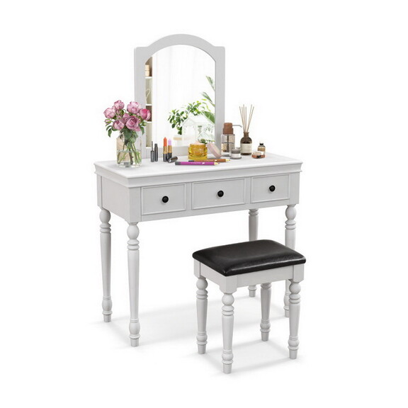 Costway Makeup Vanity Table and Stool Set with Det...