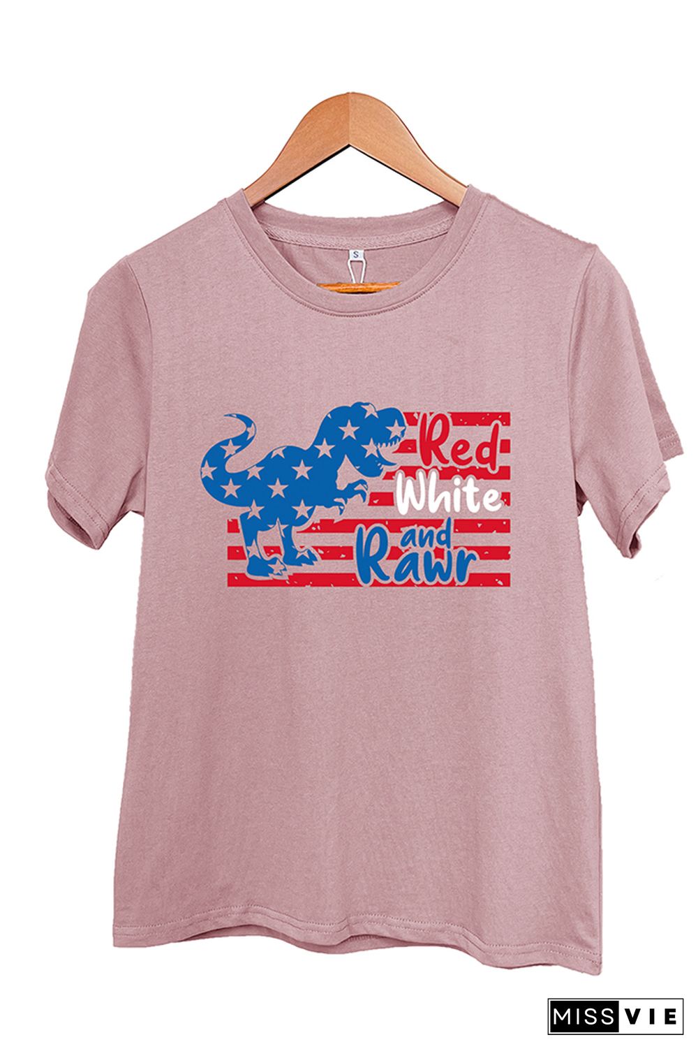 Red White And Rawr Print Summer Graphic Tee Wholesale