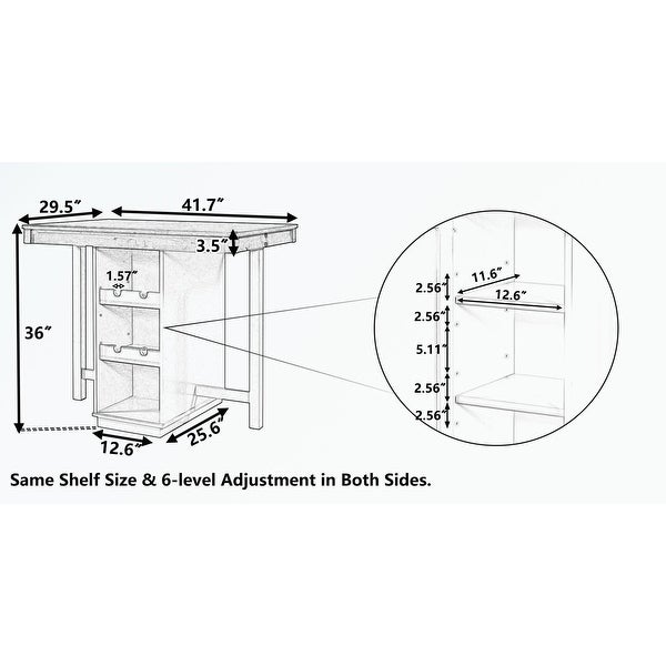 Wood Table with 3-Tier Adjustable Storage Shelves and Wine Racks