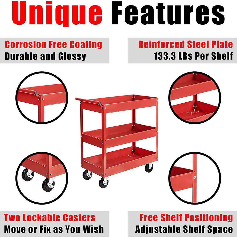 Big Red 17.3 in. 0-Drawer Tool Utility Cart With 3 Trays TC302