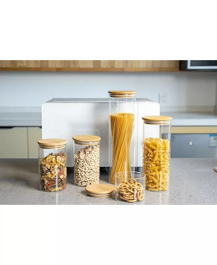 Genicook 5 Pc Borosilicate Glass Canister Set with Bamboo Lids Glass Containers