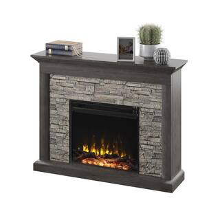 Twin Star Home Rustic 47.38 in. Freestanding Wooden Electric Fireplace with Stacked Stone Look in Weathered Gray 143047