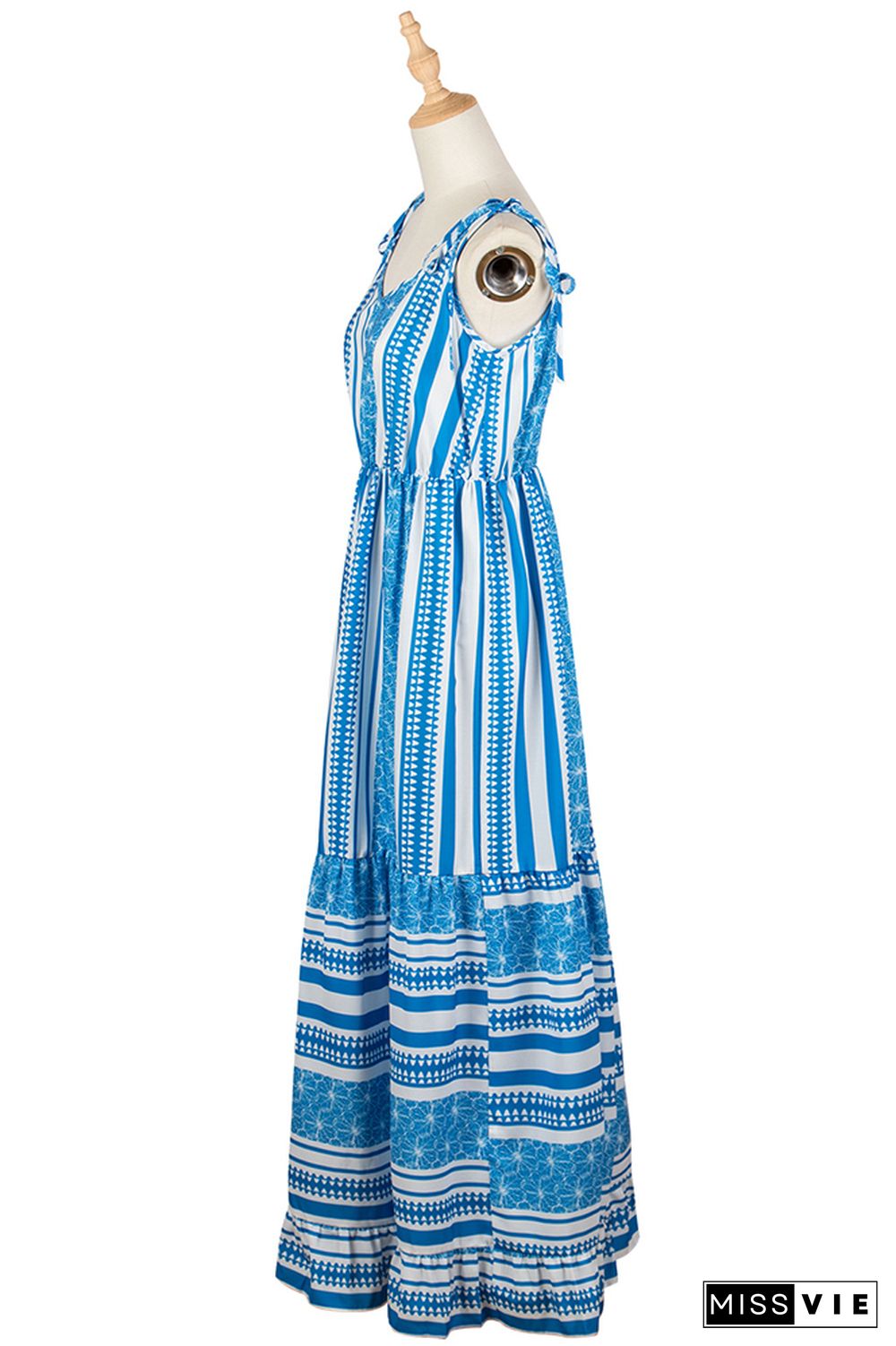 Blue Striped Sling Long Dress Wholesale