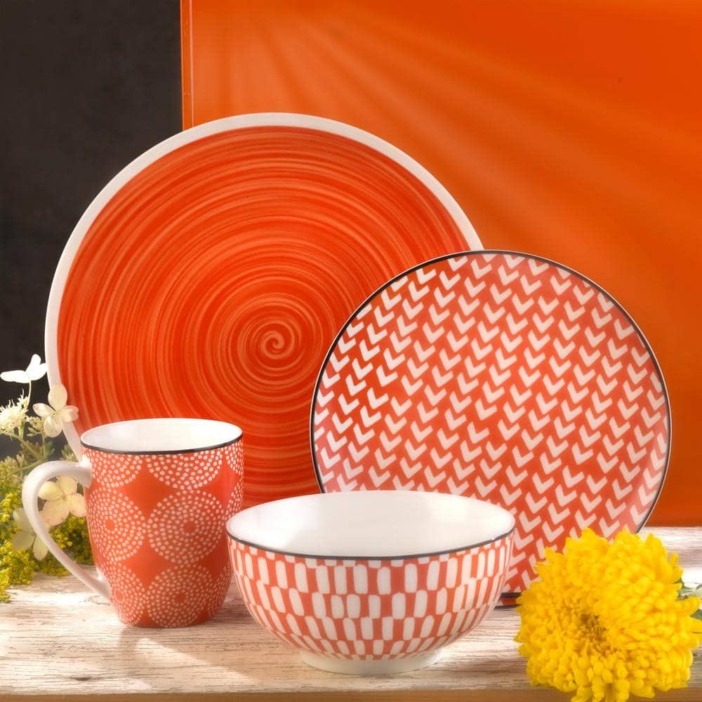 Euro Ceramica Simpatico 16-Piece Orange Stoneware Dinnerware Set (Service for 4) SPT-86-3101-OR