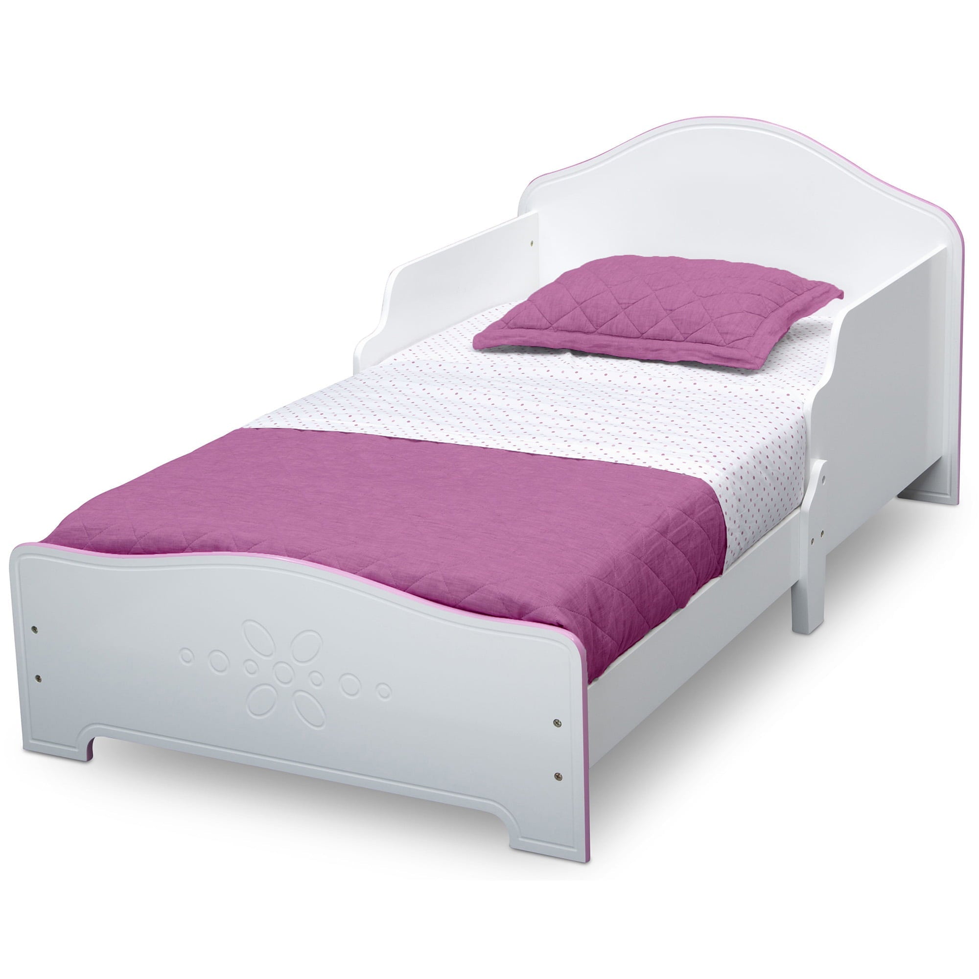 Wood Toddler Bed,  White/Pink