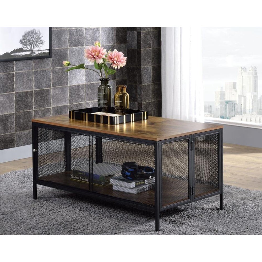 ACME Winam Coffee Table in Antique Oak and Black