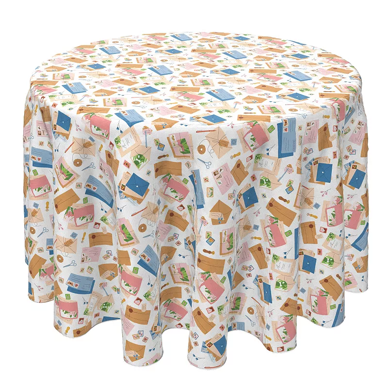 Round Tablecloth， 100% Cotton， 60 Round， Letters in the Mail