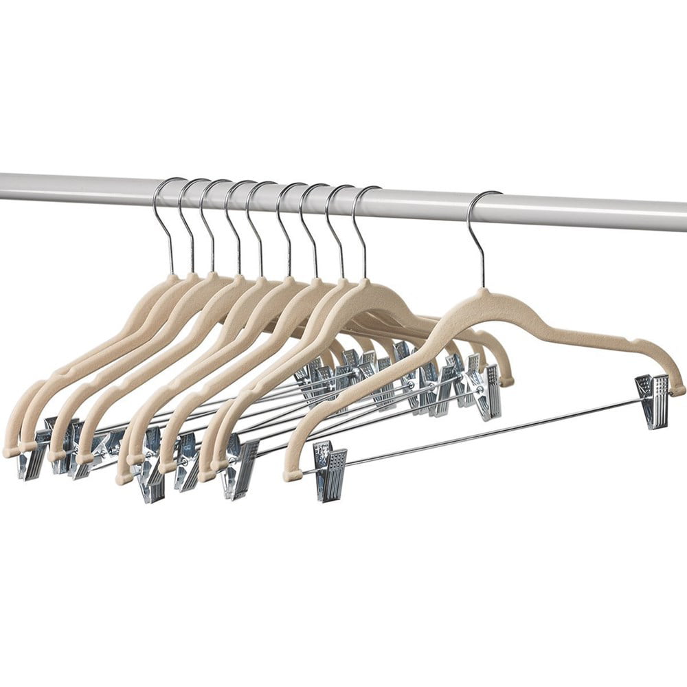 Home-It 10 Pack Clothes Hangers with Clips Ultra Thin Non Slip Velvet, Ivory