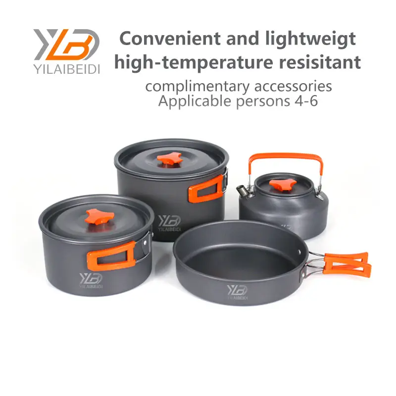 Four piece of outdoor camping pots convenient lightweight high temperature resistant Non toxic environmental protection