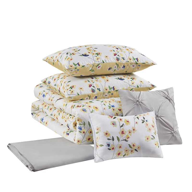 Madison Park Liz 6-Piece Floral Comforter Set With Throw Pillows