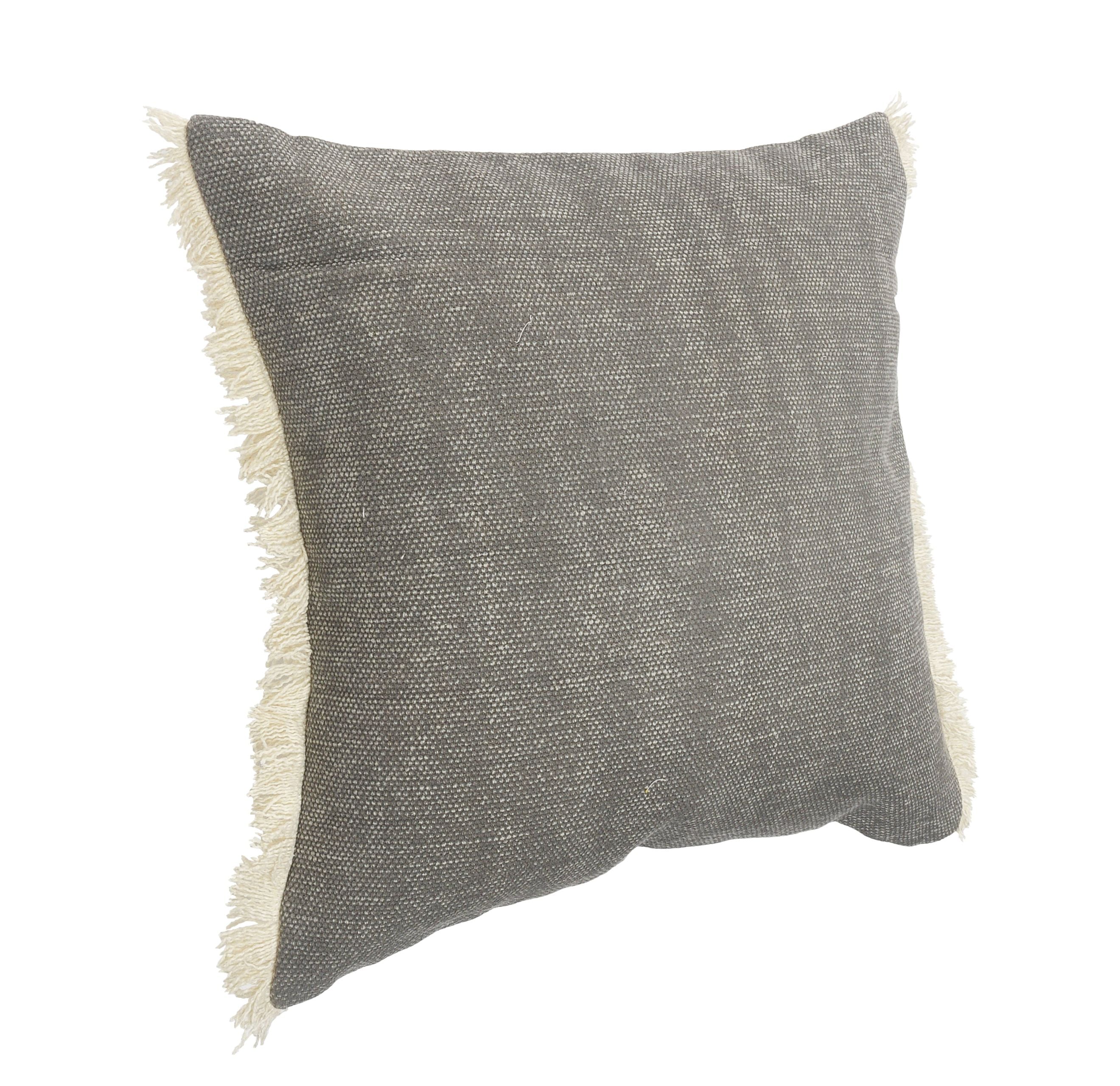 Ox Bay Charcoal Gray 20 in. x 20 in. Solid Fringed Throw Pillow