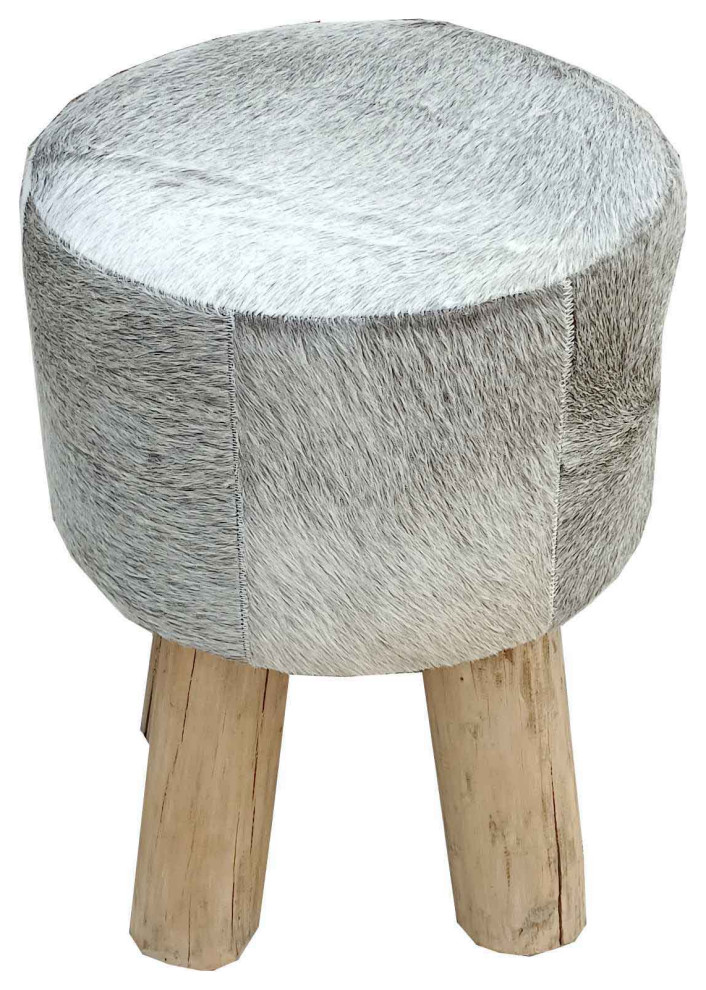 Joni Stool and Pouf  Gray Cowhide   Transitional   Footstools And Ottomans   by Foreign Affairs Home Decor  Houzz