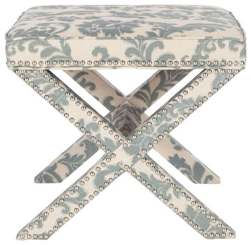 Arnold Ottoman Silver Nail Heads Slate/ Beige Print   Modern   Footstools And Ottomans   by Virgil Stanis Design  Houzz