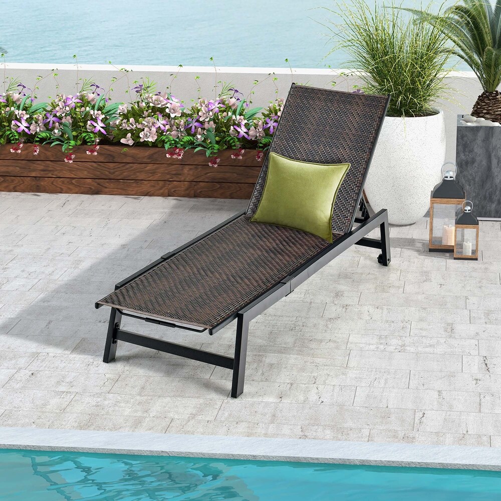 Costway 1PC Patio Galvanized Steel Chaise Lounge with Wheels Outdoor