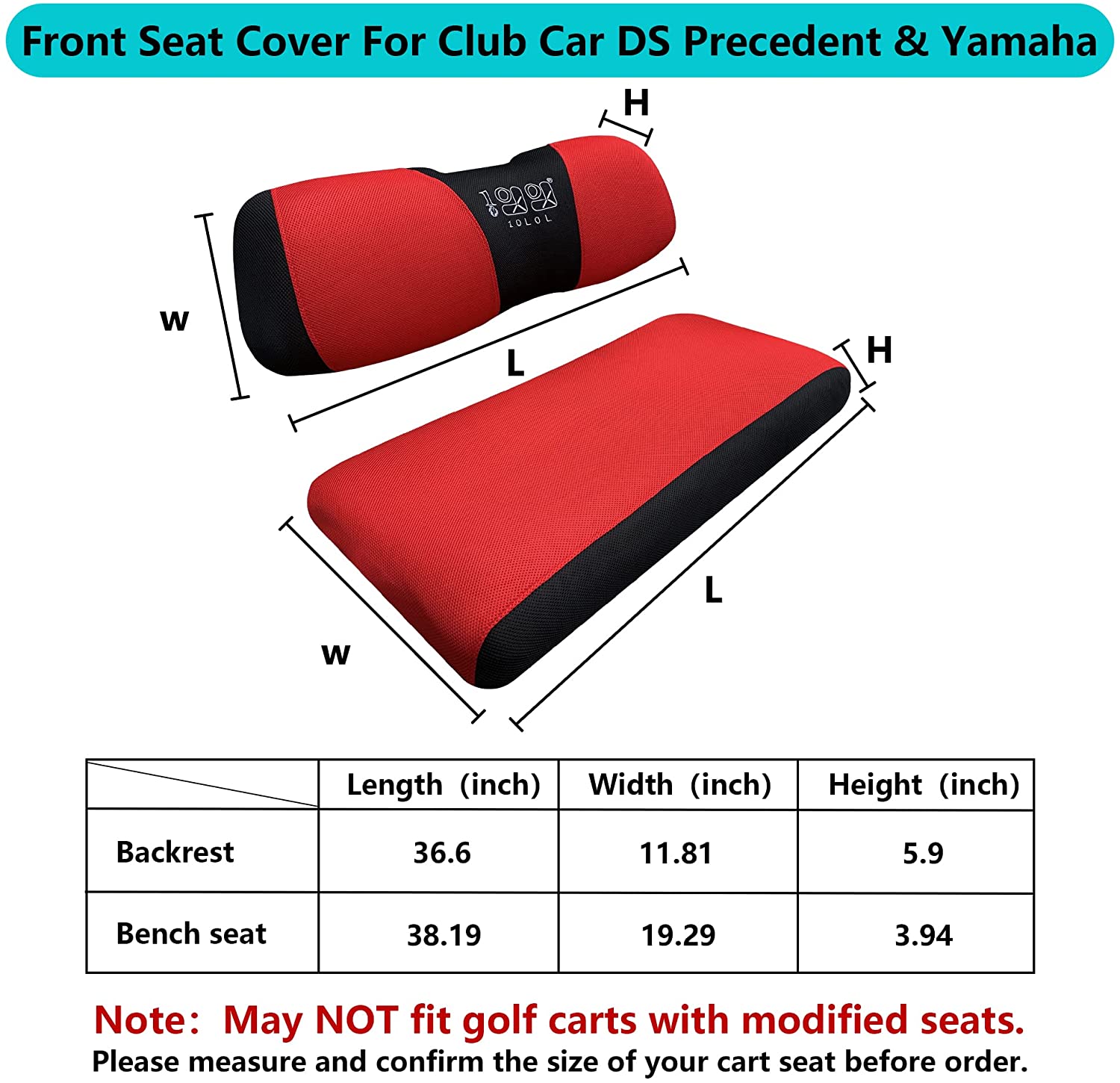 10L0L Golf Cart Seat Cover for Yamaha Club Car Precedent-Red Black (L Size)