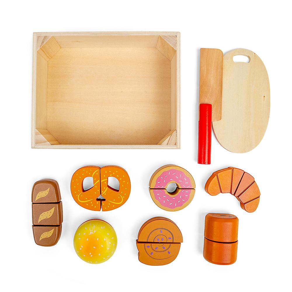 Bigjigs Toys Wooden Play Food Cutting Bread and Pastries Crate Roleplay