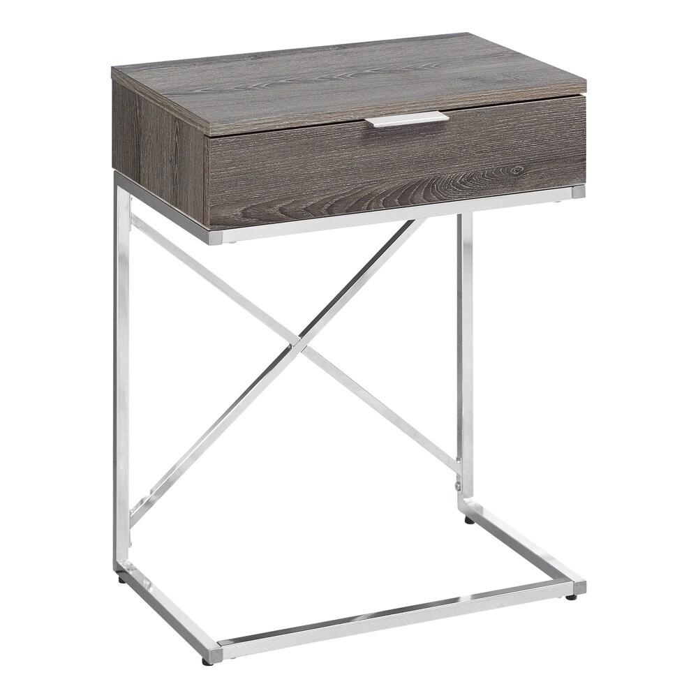 Accent Table  Side  End  Nightstand  Lamp  Storage Drawer  Living Room  Bedroom  Metal  Laminate  Chrome  Contemporary