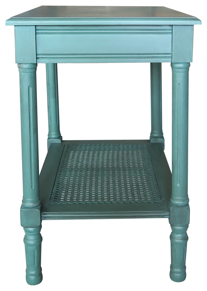 Jamestown Side Table with Rattan Shelf   Traditional   Side Tables And End Tables   by Urbanest Living  Houzz