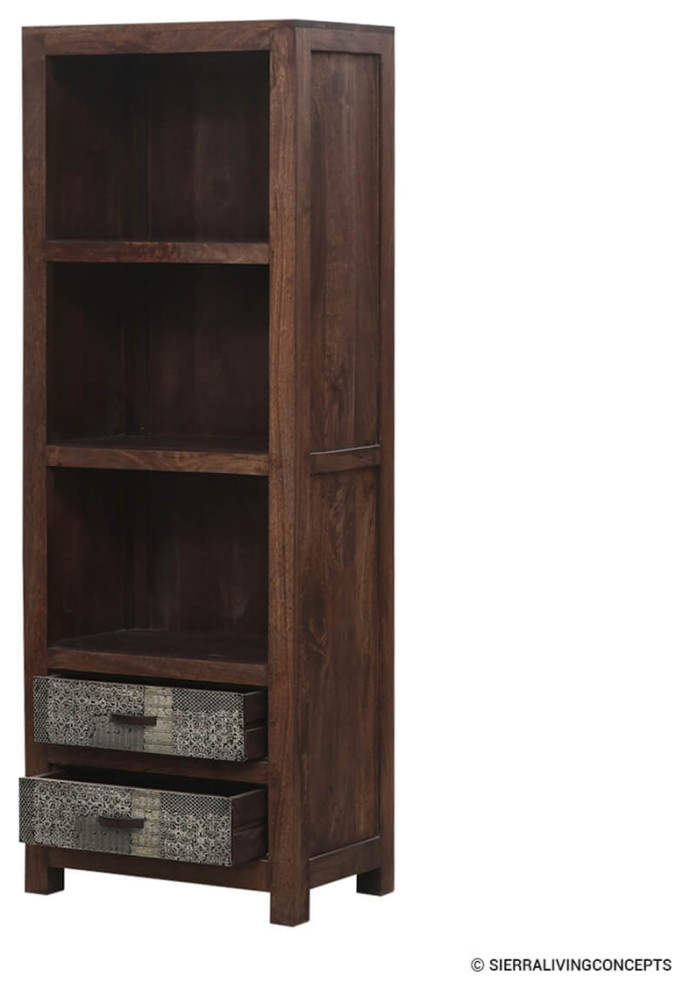 Rustic Solid Wood 2 Drawer 3 Shelf Bookcase   Transitional   Bookcases   by Sierra Living Concepts Inc  Houzz