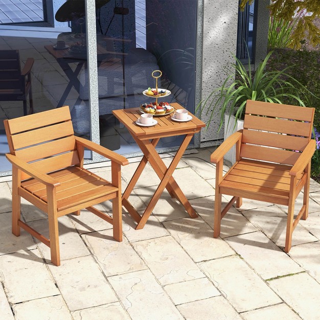 Costway 2 4 Pcs Patio Hardwood Chair Wood Dining Armchairs Breathable Slatted Seat Garden