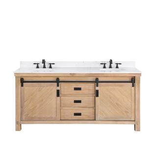 ROSWELL Cortes 72 in. W x 22 in. D x 33.9 in. H Double Sink Bath Vanity in Weathered Pine with White Composite Counter Top 801772-WP-WSN