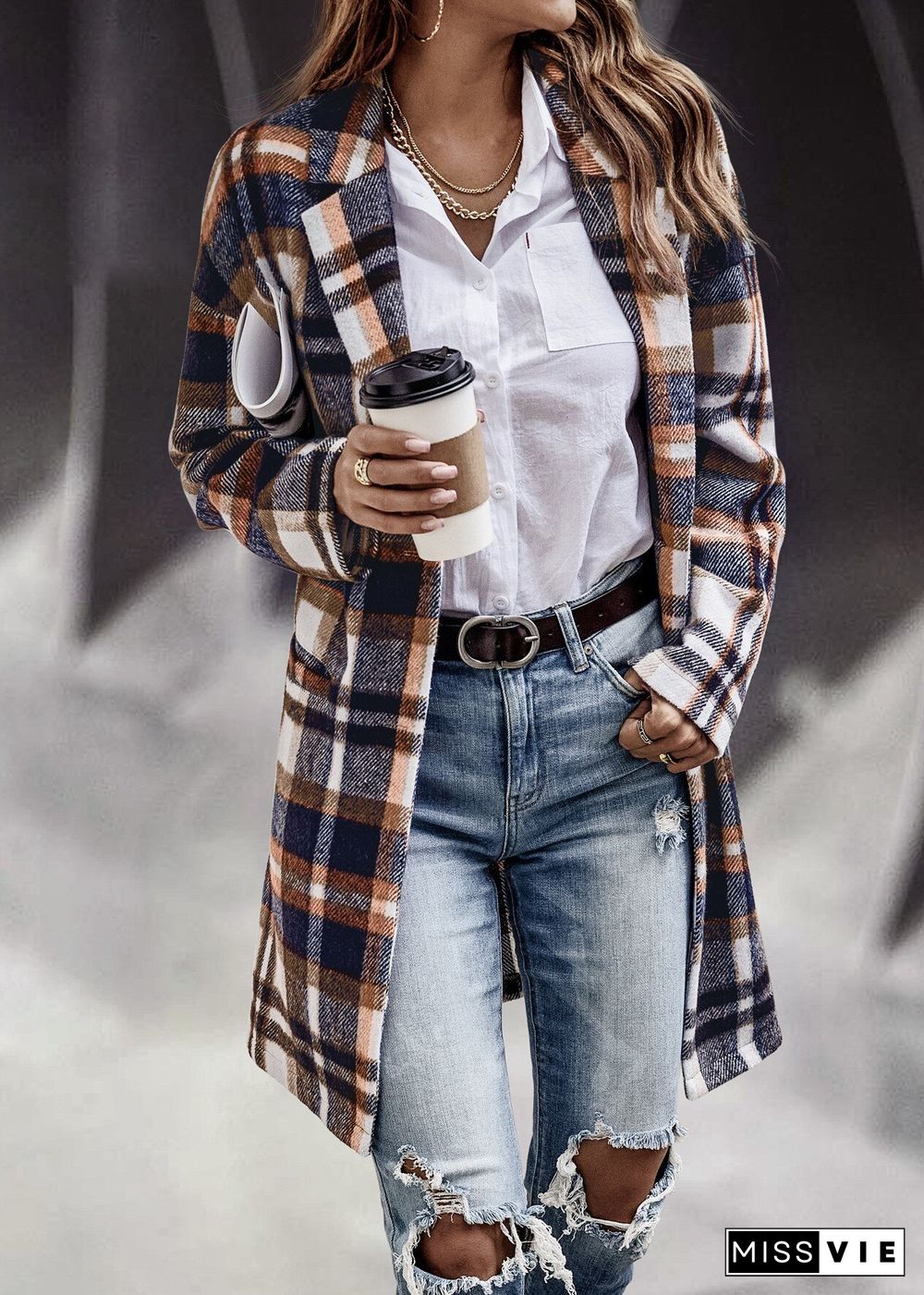 Autumn And Winter Winter Coat Women New Fashion Lapel Single-breasted Long-sleeved Plaid Long Coat Women Jacket