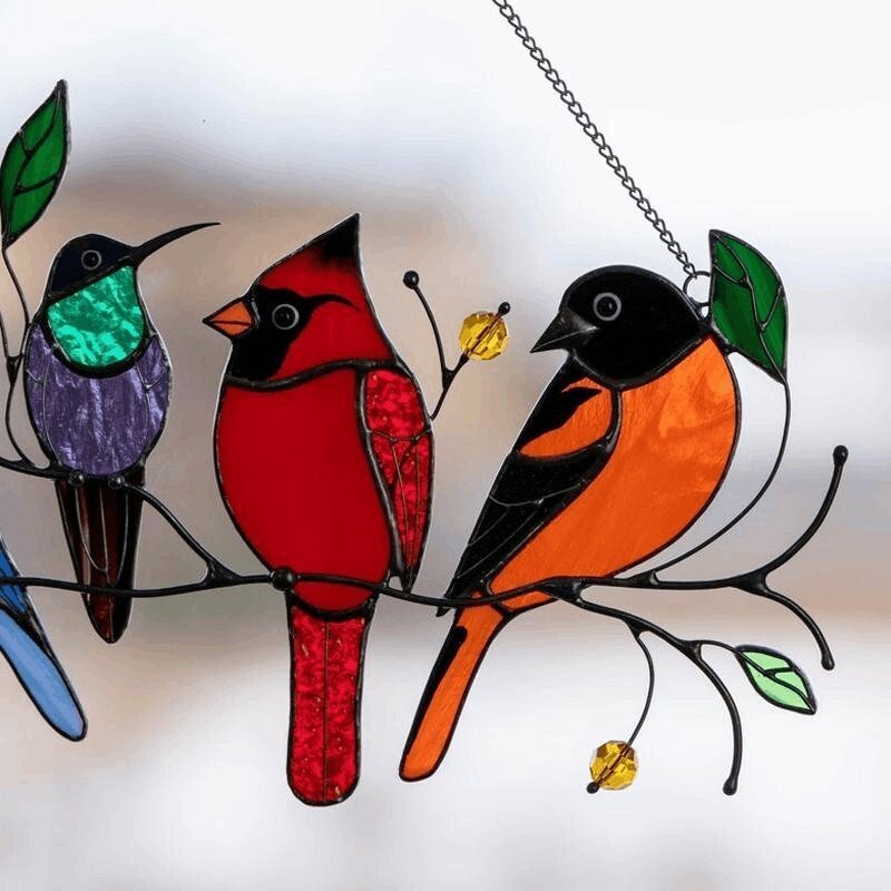 🔥Hot Sale🐦The best Christmas Gift-Birds Stained  Window  Panel Hangings🎁