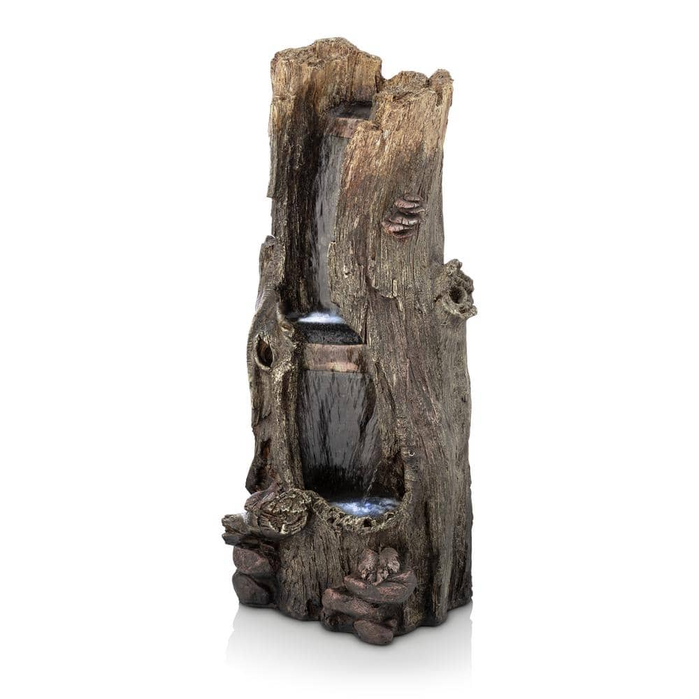 Alpine Corporation 41 in. Tall Outdoor Rainforest Waterfall Tree Trunk Fountain with LED Lights WIN258