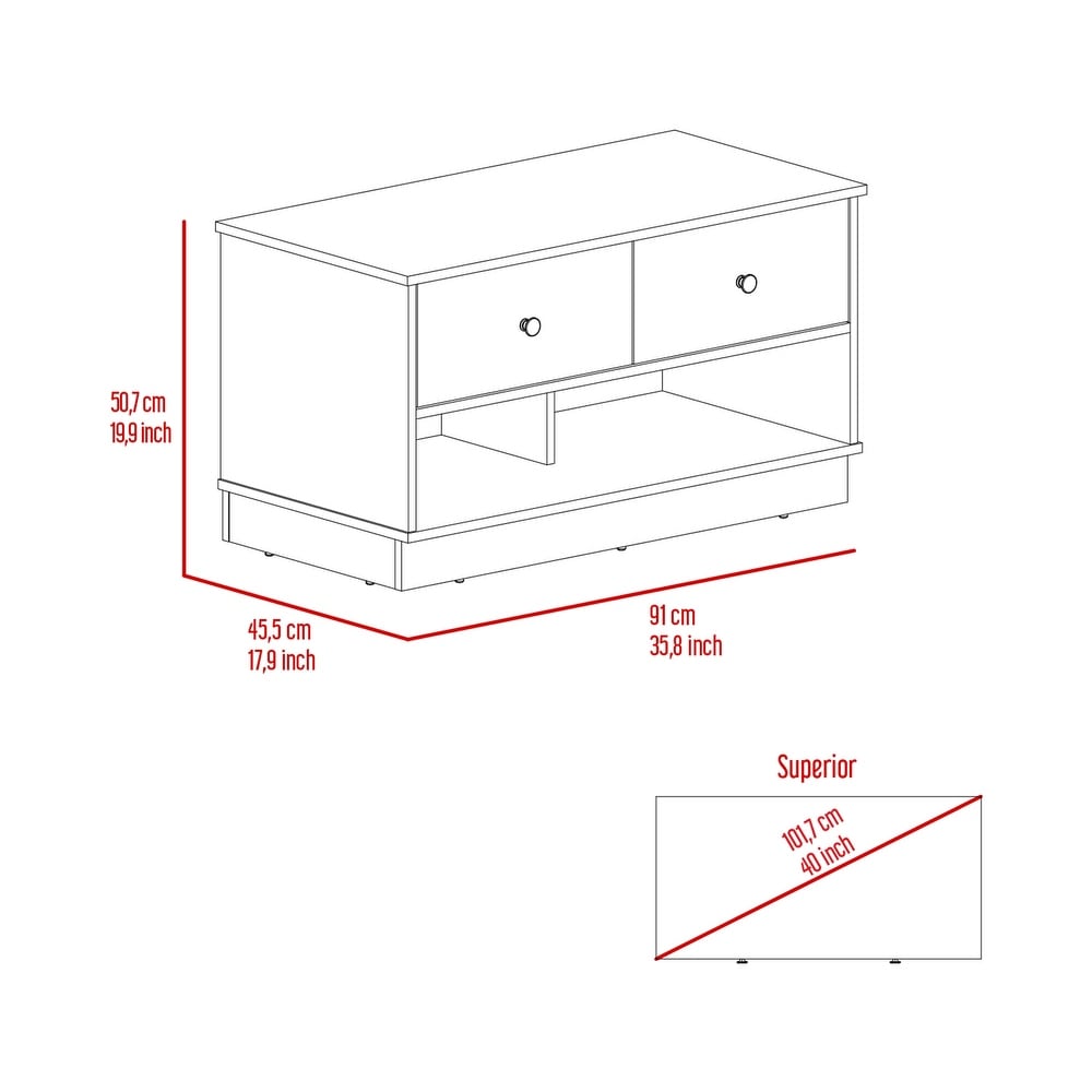 Hamilton 36 inch Wide Storage Bench with 2 Open Shelves and 2 Drawers